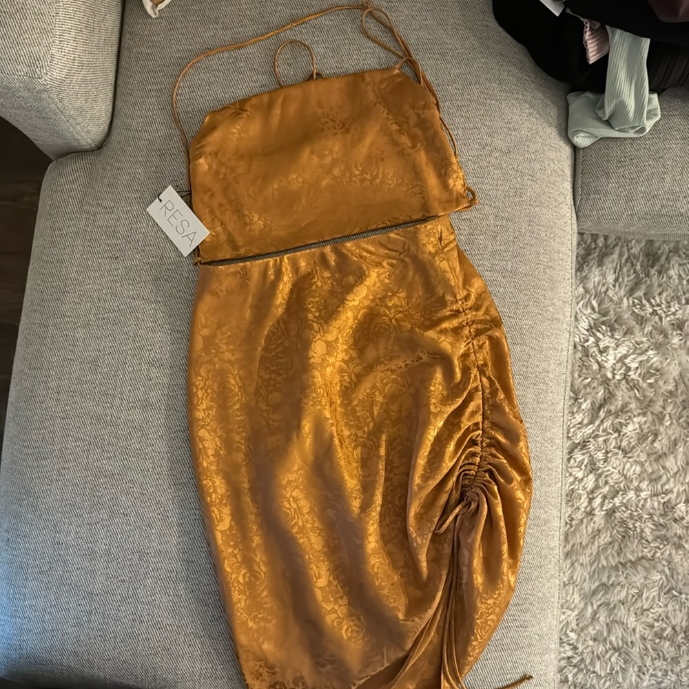 Resa Skirts | Resa Matching 2 Piece Amber Rose Satin Jacquard Skirt & Crop Top